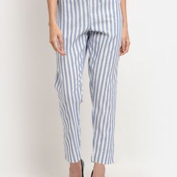 TAG 7 Women Blue Striped Straight Fit Trousers-image-68
