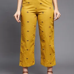 Indian Dobby Women Yellow Straight Fit Cotton Trousers-image-26
