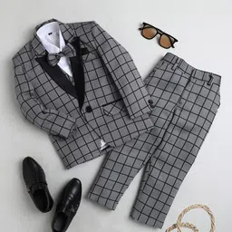 BAESD Boys Checked Silk Cotton Single Breasted 5-Pieces Suit-image-94