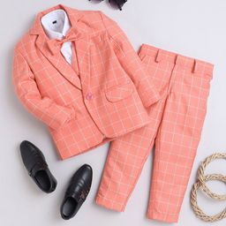 BAESD Boys Checked Notched Lapel Single-Breasted 4-Piece Suit-0