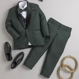 Jeetethnics Infant Boys Self-Design 4 Piece Silk Cotton Suit WIth Bow-image-5