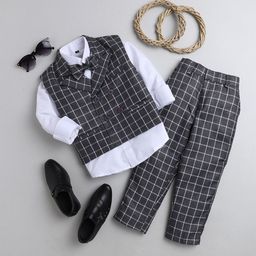 BAESD Boys Checked Single-Breasted 4 Piece Suit-image-69