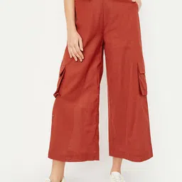 max Women Mid-Rise Pure Cotton Cargo Culottes Trouser-image-61
