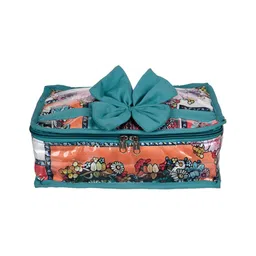 Kuber Industries Green & Beige Bow Embellished Floral Printed Multi-Utility Organiser-42