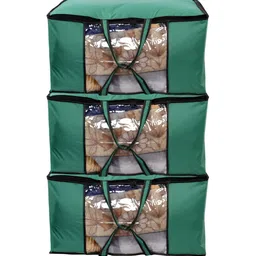 Stylista Green & Black 3 Pieces Water Resistant Blanket Storage Organisers-18