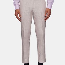 Wintage Men Cream-Coloured Pure Linen Formal Trousers-picture-14
