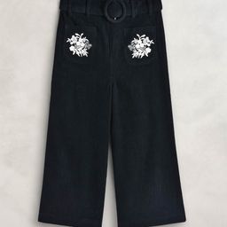 Cherry Crumble Girls Black Floral Embroidered Corduroy Trousers-image-27