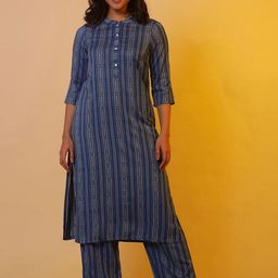 AURELIA Striped Regular Kurta with Trousers-13