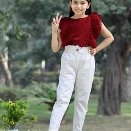 Cutiekins Girls Self Design Sleeveless Top with Trousers-picture-10