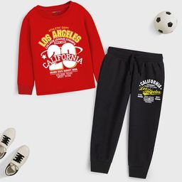 YK X Trampoline Kids Typography Printed Round Neck T-shirt with Trousers-image-9