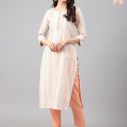 KALINI Women Striped Regular Kurta with Trousers-20