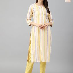 KALINI Women Striped Regular Kurta with Trousers-image-93
