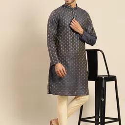 Amodh by Kisah Men Blue Ethnic Motifs Kurta with Trousers-image-93