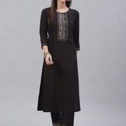 SheWill Women Black Ethnic Motifs Yoke Design Kurta with Trousers-image-43