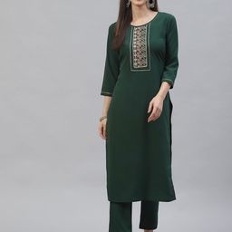 SheWill Women Green Ethnic Motifs Yoke Design Kurta with Trousers-image-31