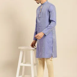 Amodh by Kisah Men Blue Ethnic Design Kurta with Trousers-picture-21