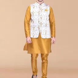 PRINTCULTR Straight Pure Silk Kurta With Trouser & Nehru Jacket-image-94