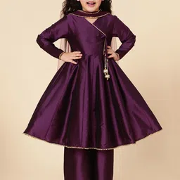 A T U N Girls Purple Angrakha Kurti with Trousers-picture-40