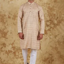 BLUESAANCHI Textured Mandarin Collar Straight Kurta With Trousers-picture-50