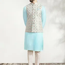 KISAH Mandarin Collar Straight Kurta with Trousers & Nehru Jacket-picture-47