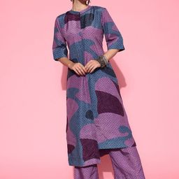 Varanga Abstract Printed Mandarin Collar Straight Kurta with Trousers-39