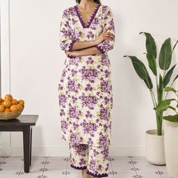 anayna Women Floral Printed Regular Kurta with Trousers-48