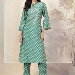 Nayam By Lakshita Floral Printed Mandarin Collar Straight Kurta With Trousers-image-13