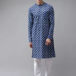 See Designs Men Blue Printed Regular Pure Cotton Kurta with Pyjamas-picture-42