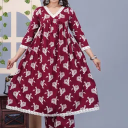 KALINI Floral Printed Lace Work Empire Kurta with Palazzos-image-30