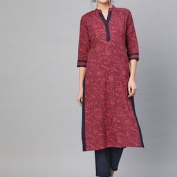 Idalia Women Brown Printed Panelled Kurta with Trousers-35