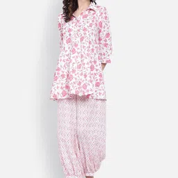 NKSA FASHION Floral Printed Shirt Collar Three-Quarter Sleeves Pure Cotton Kurta Set-picture-49