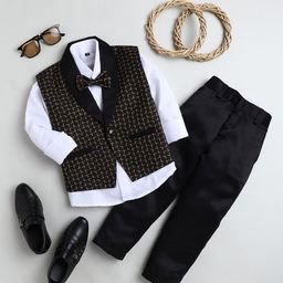 Jeetethnics Boys White & Black Shirt & Trouser Set With Waist Coat-picture-26