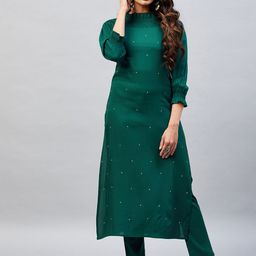 Aaheli Women Green Beads and Stones Kurta with Trousers-image-29