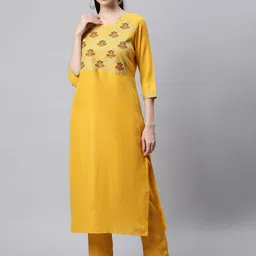 Sringam Women Yellow Embroidered Kurta with Trouser-image-15