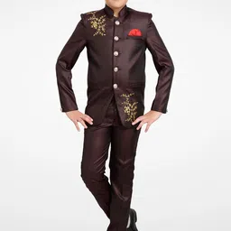 Jeetethnics Boys Gold-Toned & Maroon Embroidered Two-Piece Suit Set-image-64