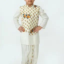 Muffin Shuffin Boys Off White Kurta with Dhoti Pants with Nehru Jacket-picture-23
