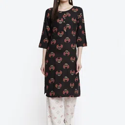 Kurti's by Menka Women Black Printed Viscose Rayon Kurti with Palazzos-picture-3