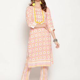 antaran Ethnic Motifs Printed Bead Work Pure Cotton Kurta with Trousers-image-44