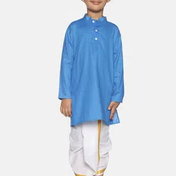 Sethukrishna Boys Blue & White Pure Cotton Kurta with Dhoti Pants-40