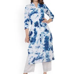 BAESD Tie & Dye Mandarin Collar Pure Cotton Straight Kurta With Trouser-image-21
