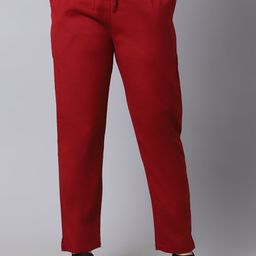 Pistaa Women Maroon Pleated Cotton Cigarette Trousers-picture-29