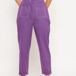 WineRed Women Purple Smart High-Rise Easy Wash Pleated Trousers-56