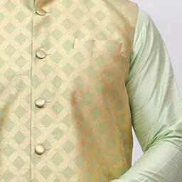 MAG Mandarin Collar Regular Dupion Silk Straight Kurta & Trousers With Nehru jacket image 2