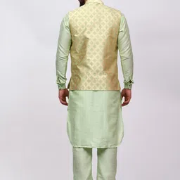MAG Mandarin Collar Regular Dupion Silk Straight Kurta & Trousers With Nehru jacket image 4