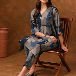 Anouk Grey Abstract Printed Regular Kurta with Trousers image 1