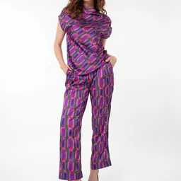 RAREISM Geo Abstract Print Satin Trousers-image-31