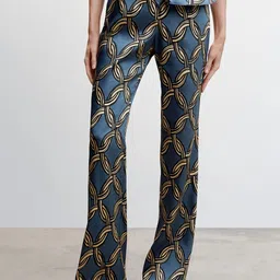 MANGO Women Satin Printed Flared Trousers-picture-2