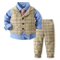 StyleCast x Revolte Boys Checked Pure Cotton Single-Breasted Three Piece Suit-20