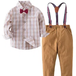 StyleCast Boys Cream-Coloured Checked Shirt with Trousers & Suspenders-picture-13