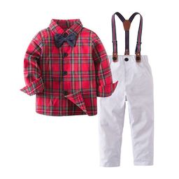 StyleCast Infant Boys Red Checked Shirt And Trousers With Suspenders-image-47